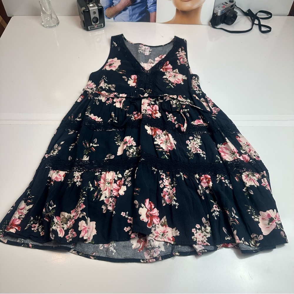 Xhilaration Black Floral Sleeveless Dress | Rayon · Boho Cottagecore Casual